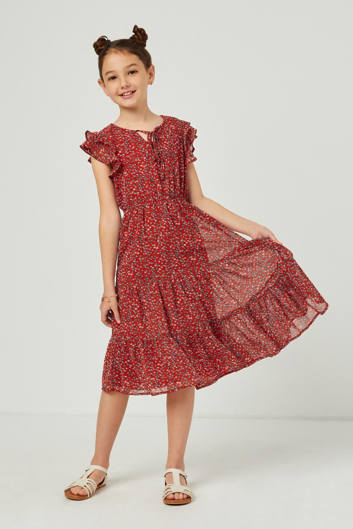 Girls Red Ditsy Floral Dress    Girl's Dress Hayden LA- Tilden Co.