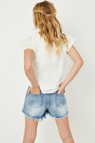 Girls Honeycomb Eyelet Contrast Sleeve Top Blouse Hayden LA- Tilden Co.