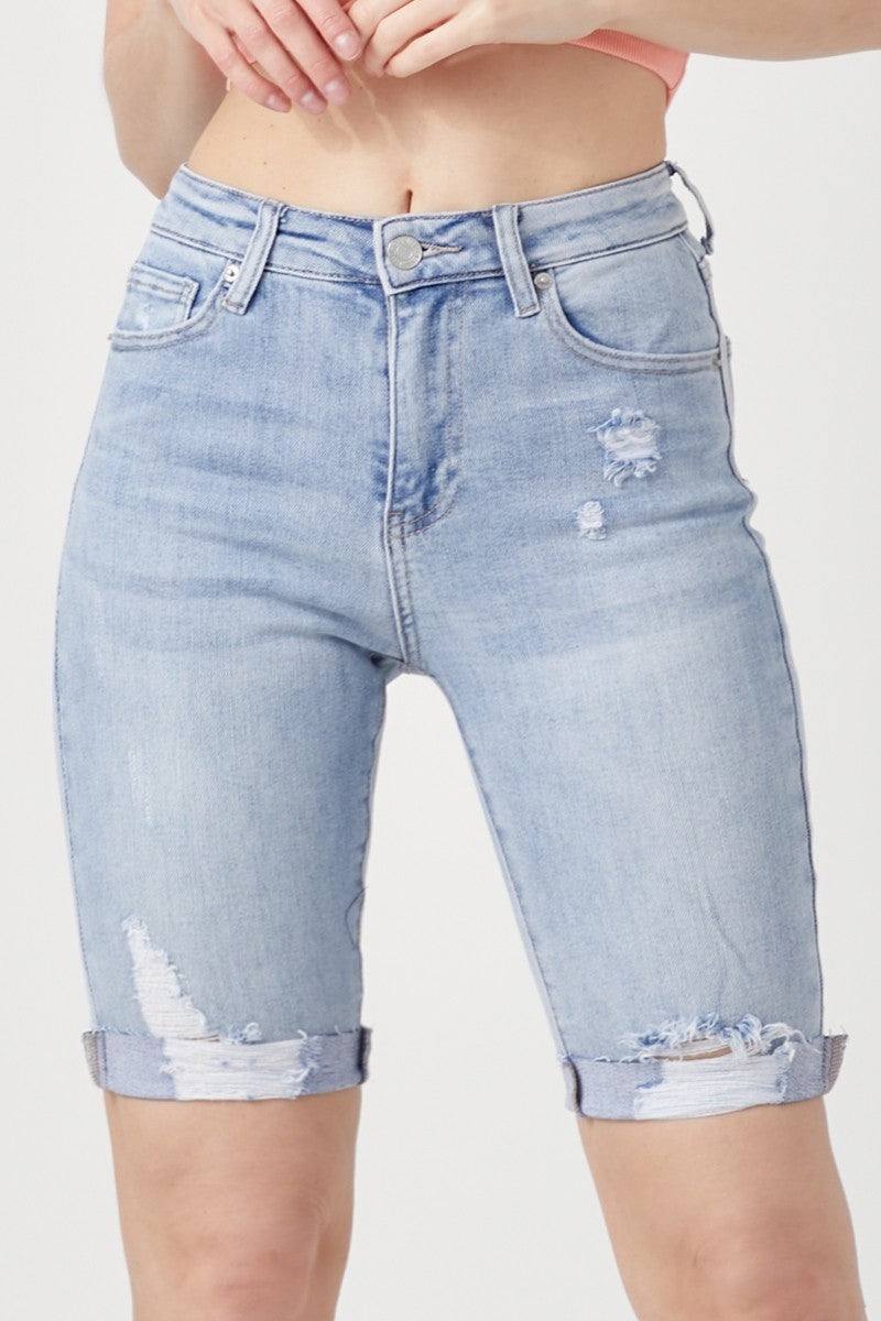 Breakaway Bermudas - Distressed Raw Hem Bermuda Shorts Risen Jeans- Tilden Co.
