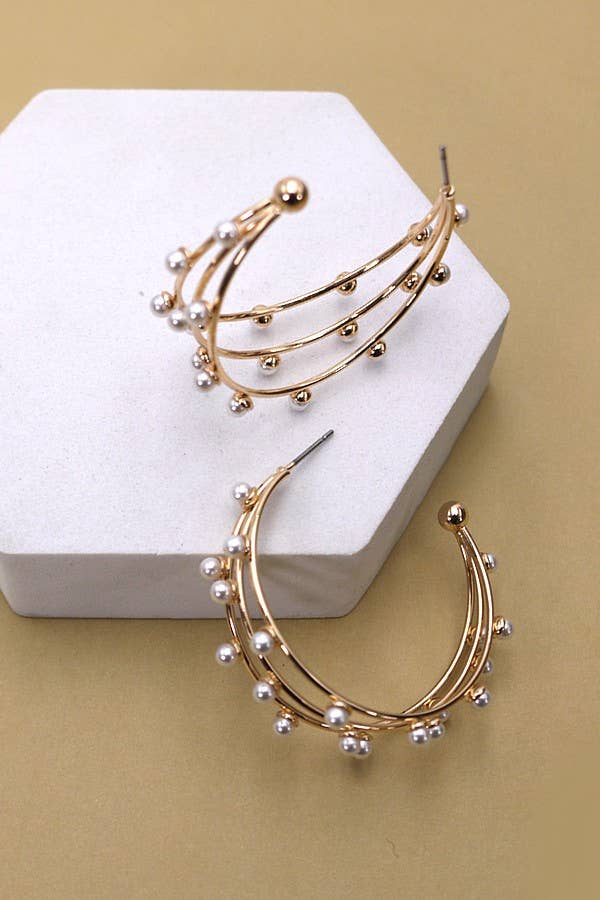 TRIPLE ROW WIRE PEARL HOOP EARRINGS JOSSLYN by wall to wall- Tilden Co.