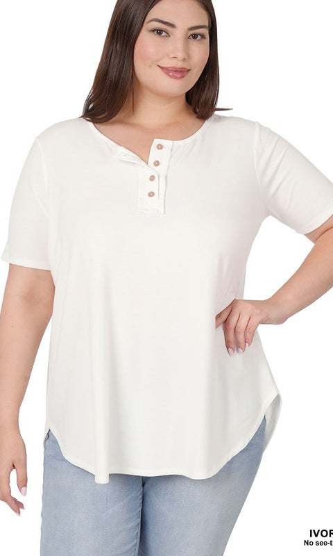 PLUS Short Sleeve Button Down Top    Shirts & Tops Zenana- Tilden Co.