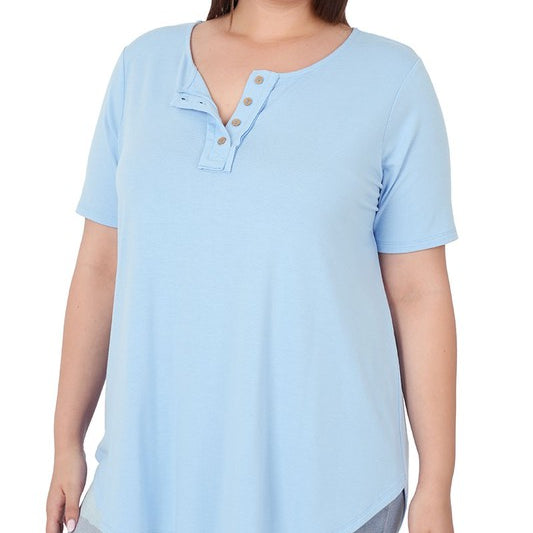 PLUS Short Sleeve Button Down Top 1X / Spring Blue 1X Spring Blue Short Sleeve Top Zenana- Tilden Co.
