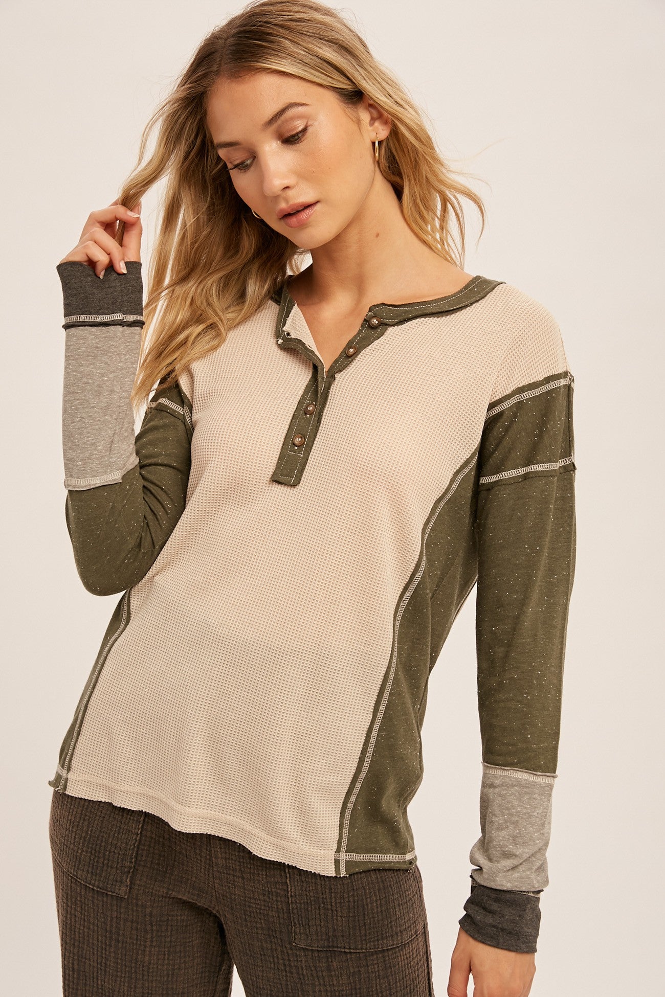 Color Block Henley Top Shirts & Tops Hem & Thread- Tilden Co.