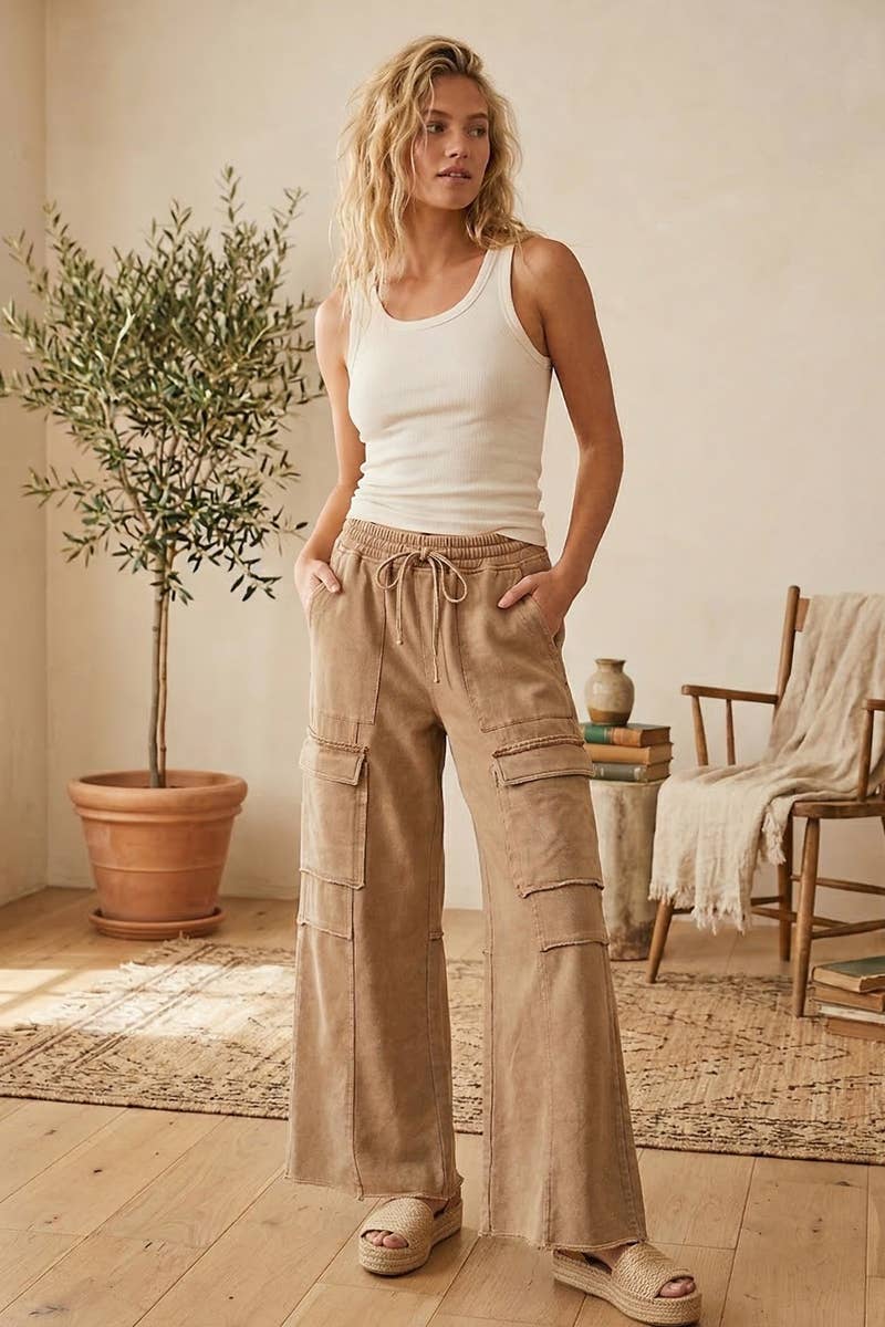 Taupe Mineral Wash Cargo Pants Sewn and Seen- Tilden Co.