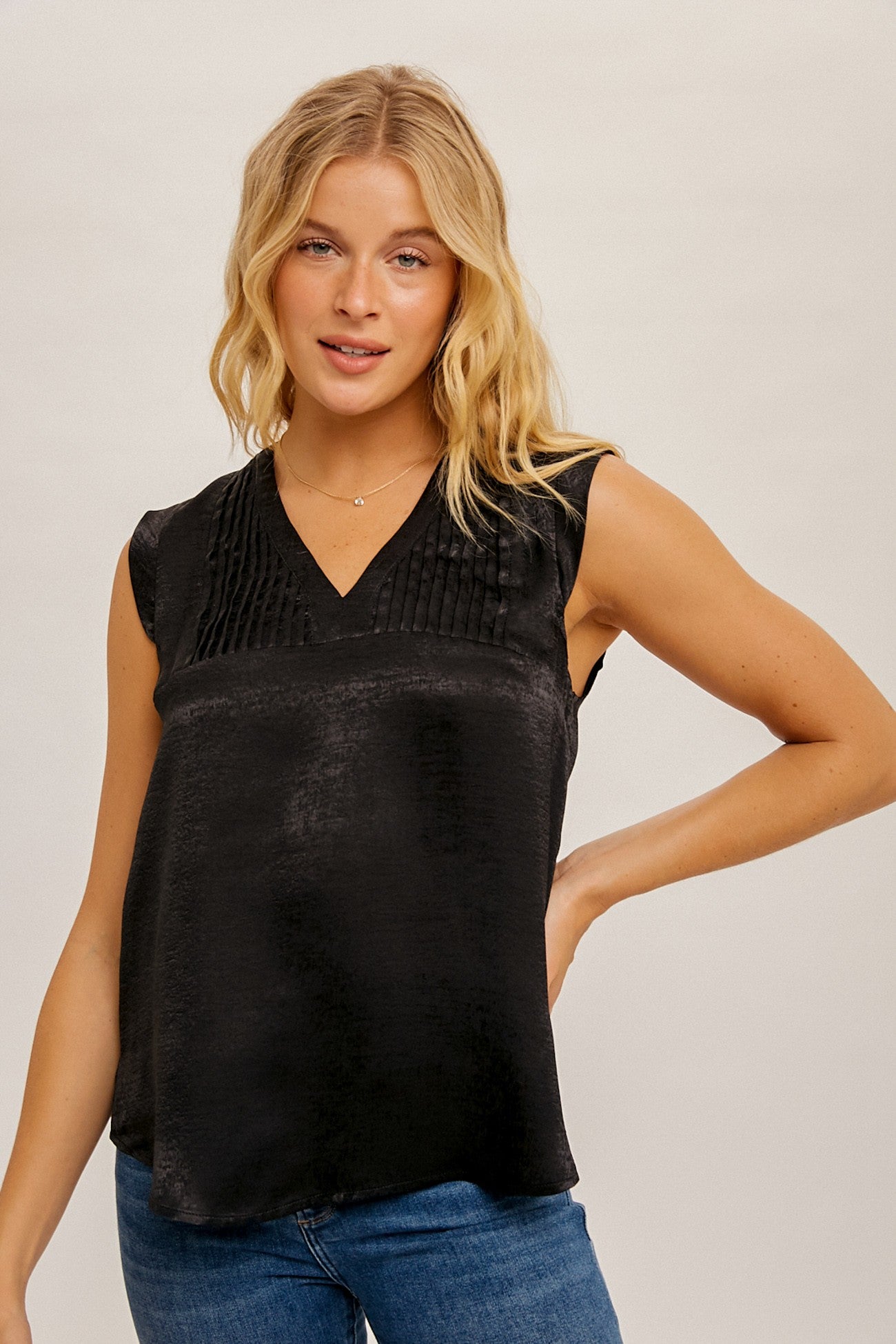 Pleated Split Neck Blouse Shirts & Tops Hem & Thread- Tilden Co.