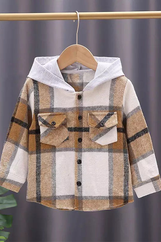 KIDS Plaid Hooded Shacket- Final Sale Brown / 18/24 Mo Brown 18/24 Mo shacket Mehers the Label- Tilden Co.