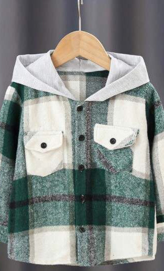 KIDS Plaid Hooded Shacket Green / 18/24 Mo Green 18/24 Mo shacket Mehers the Label- Tilden Co.