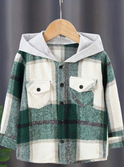 KIDS Plaid Hooded Shacket- Final Sale Green / 18/24 Mo Green 18/24 Mo shacket Mehers the Label- Tilden Co.