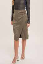 Asymmetrical Faux Wrap Midi Skirt    Sweater Hem & Thread- Tilden Co.