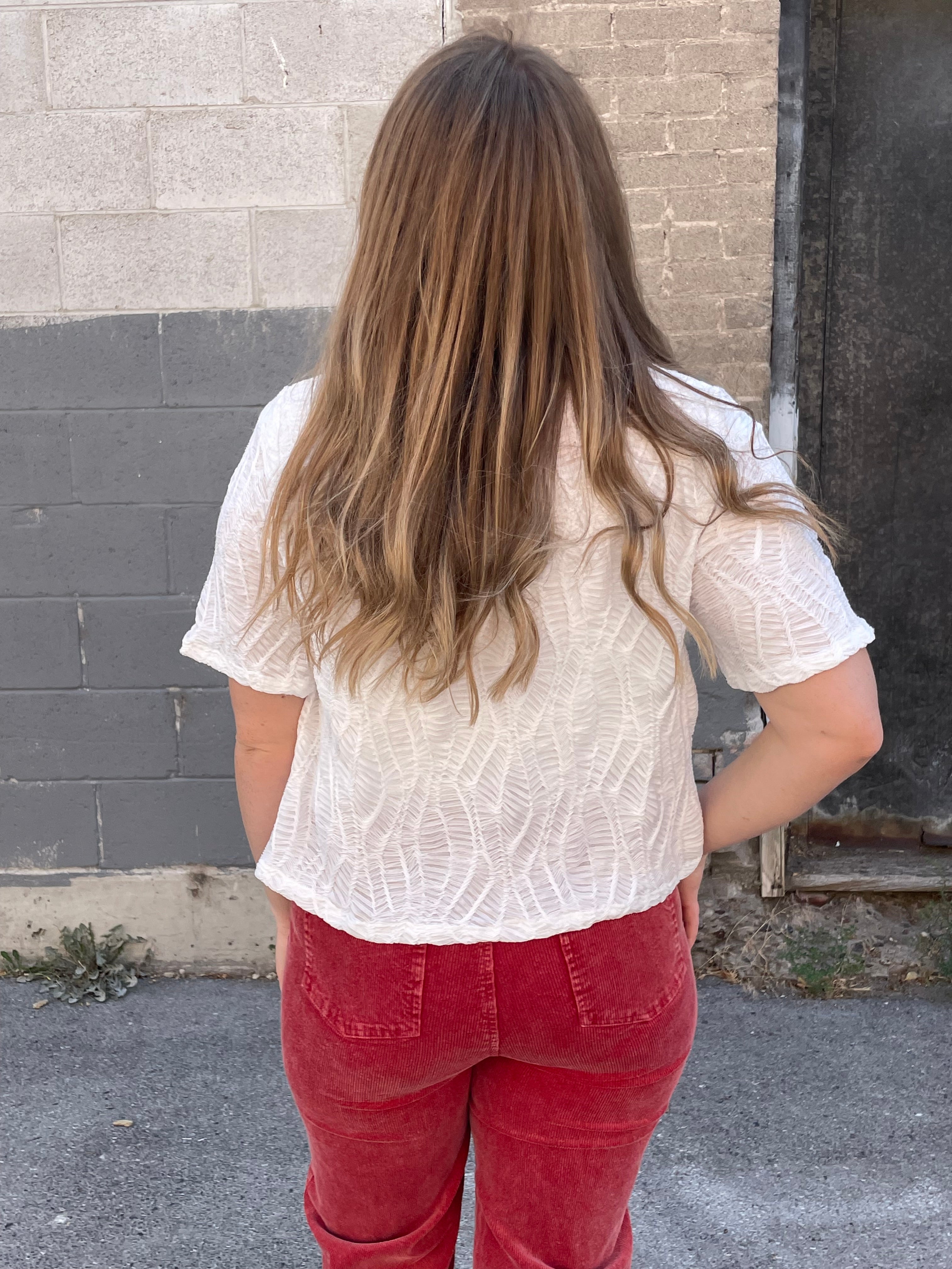 Textured Short Sleeve Blouse Tanktop BomBom- Tilden Co.