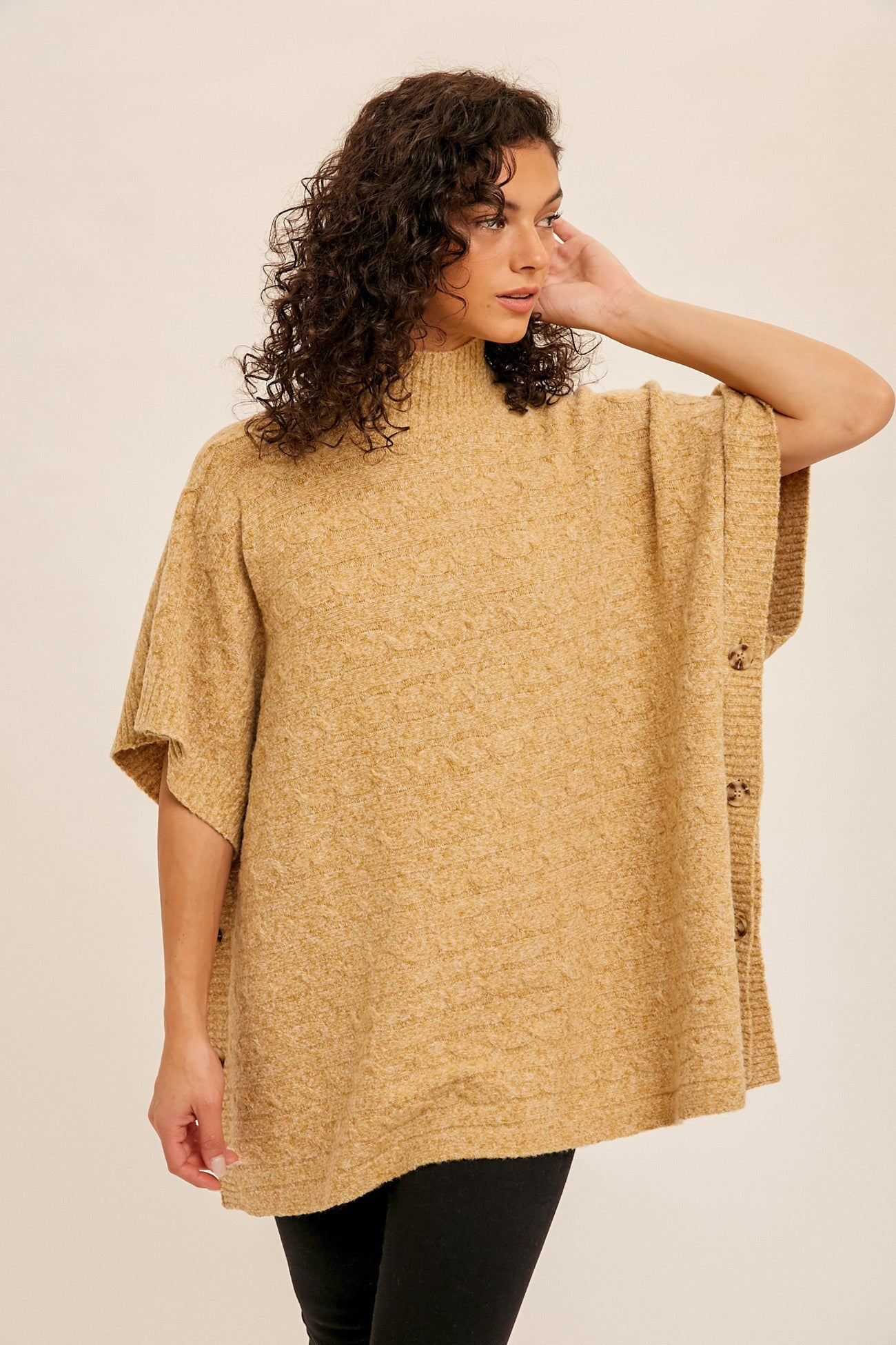 Mock Neck Poncho Shirts & Tops Hem & Thread- Tilden Co.