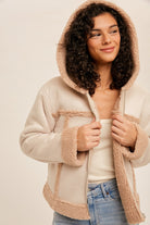 Faux Fur Lined Suede Crop Hoodie Coat    Coat Hem & Thread- Tilden Co.