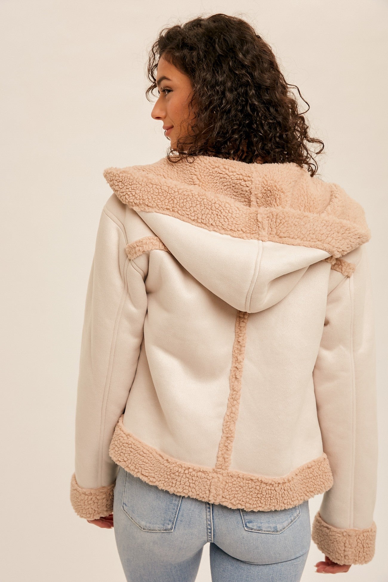 Faux Fur Lined Suede Crop Hoodie Coat    Coat Hem & Thread- Tilden Co.