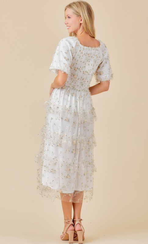Plus Size - Michaela Tiered Midi Dress with Ruffle Detail    Dress Polagram- Tilden Co.