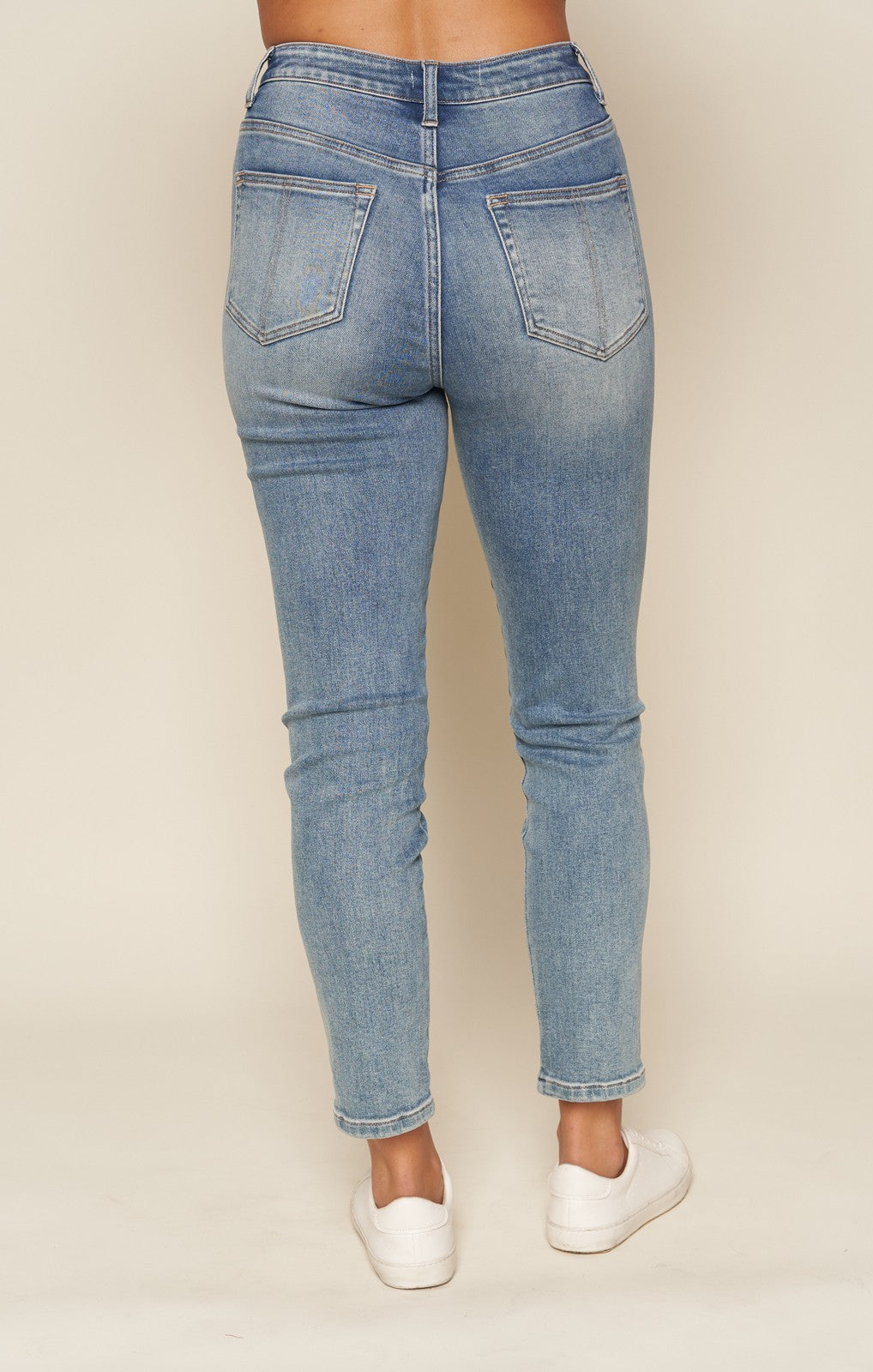 Stretch High Rise Ankle Girlfriend Jeans    Jeans Tea n Rose- Tilden Co.