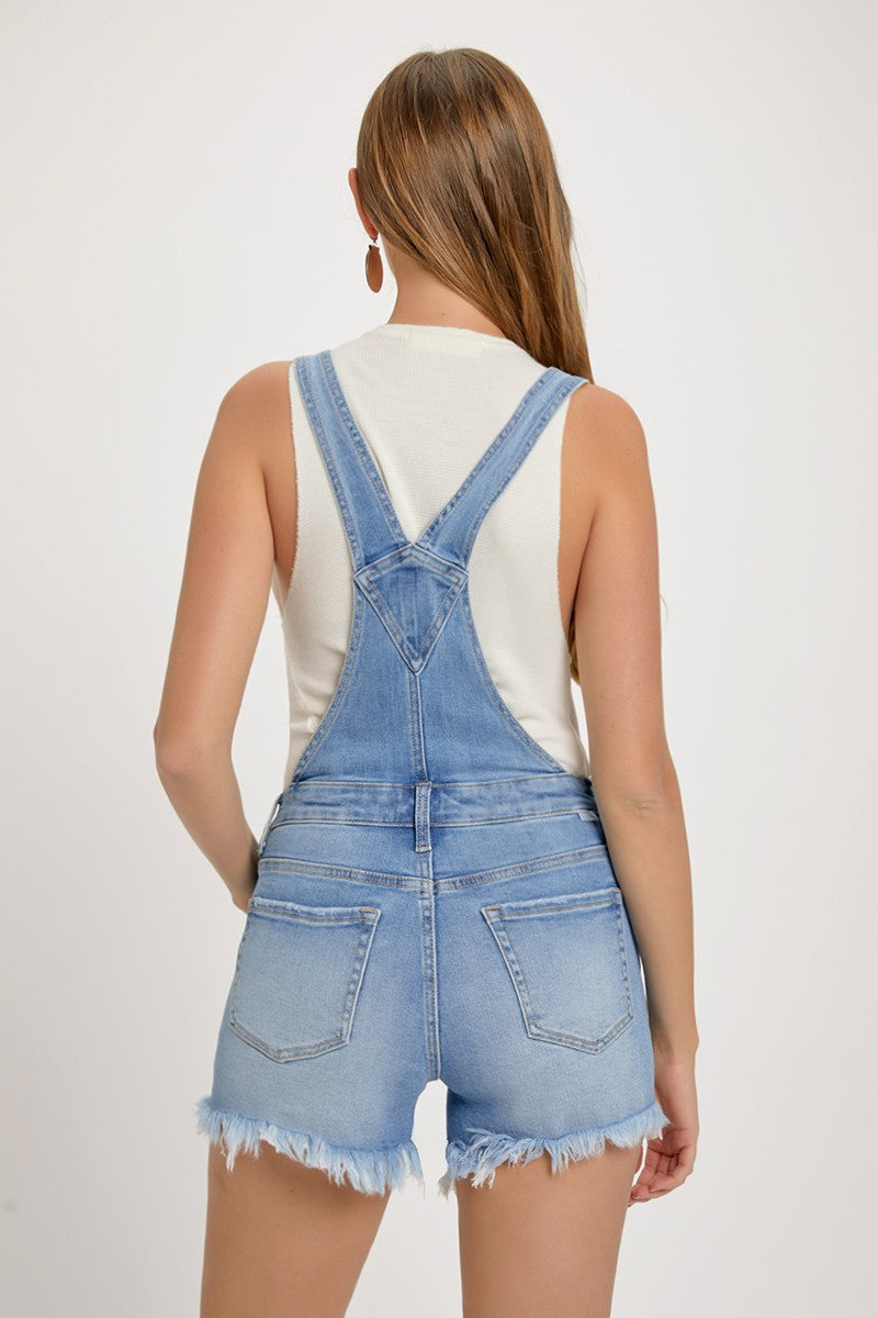 Wanderlight Distressed Shortalls in Denim Shortalls Risen Jeans- Tilden Co.
