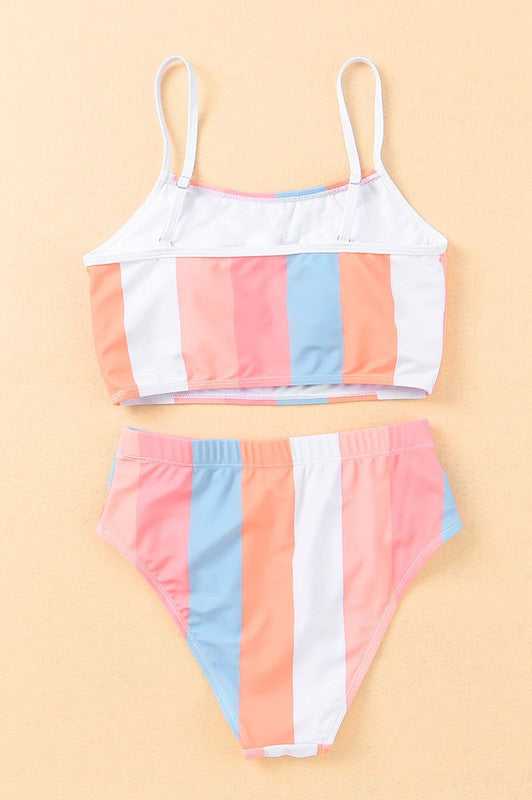Orange Vertical Striped Swim Bottoms    Swimwear Sweet Lover Fashion- Tilden Co.