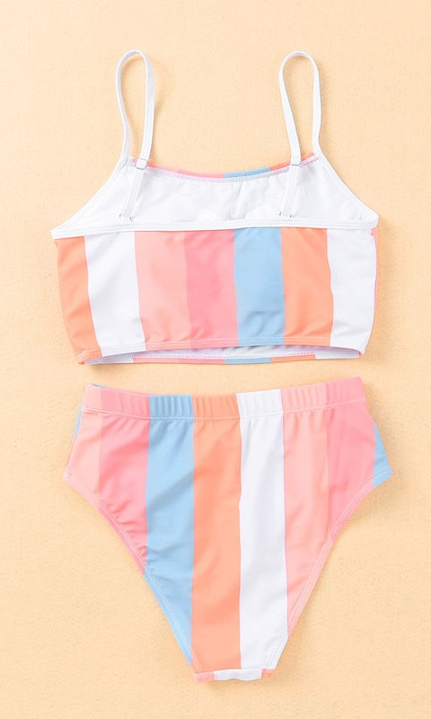 Orange Vertical Striped Swim Bottoms    Swimwear Sweet Lover Fashion- Tilden Co.