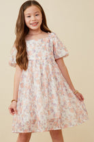 Girls Watercolor Print Smocked Back Trumpet Dress Dress Hayden LA- Tilden Co.
