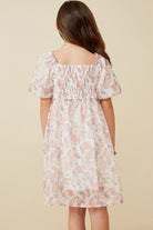Girls Watercolor Print Smocked Back Trumpet Dress Dress Hayden LA- Tilden Co.