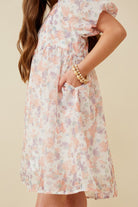 Girls Watercolor Print Smocked Back Trumpet Dress Dress Hayden LA- Tilden Co.