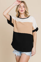 Color Block Short Sleeve Tee    Shirts & Tops BomBom- Tilden Co.