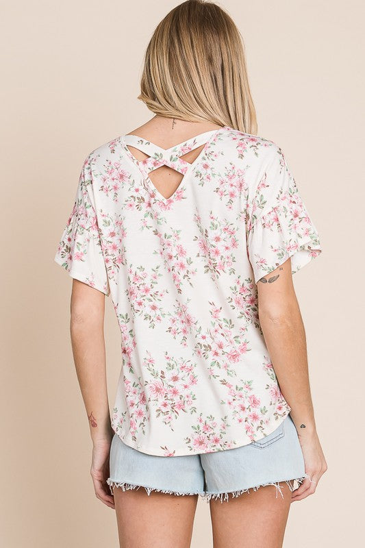 Criss Cross Floral Top    Shirts & Tops BomBom- Tilden Co.