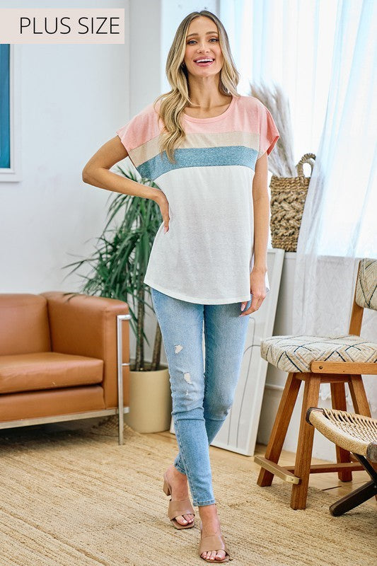 Happy Thoughts Color Block Top    Short Sleeve Top Lovely Melody- Tilden Co.