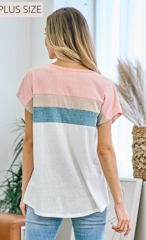 Happy Thoughts Color Block Top    Short Sleeve Top Lovely Melody- Tilden Co.