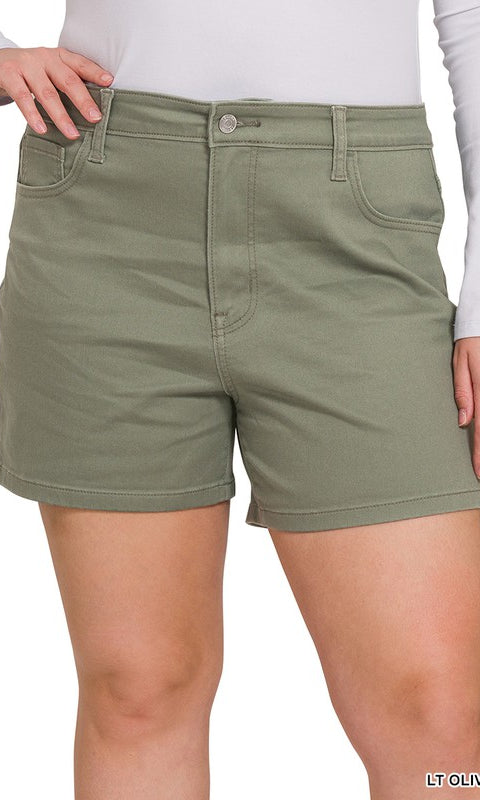 PLUS High Rise Jean Shorts in Lt. Olive    Shorts Zenana- Tilden Co.