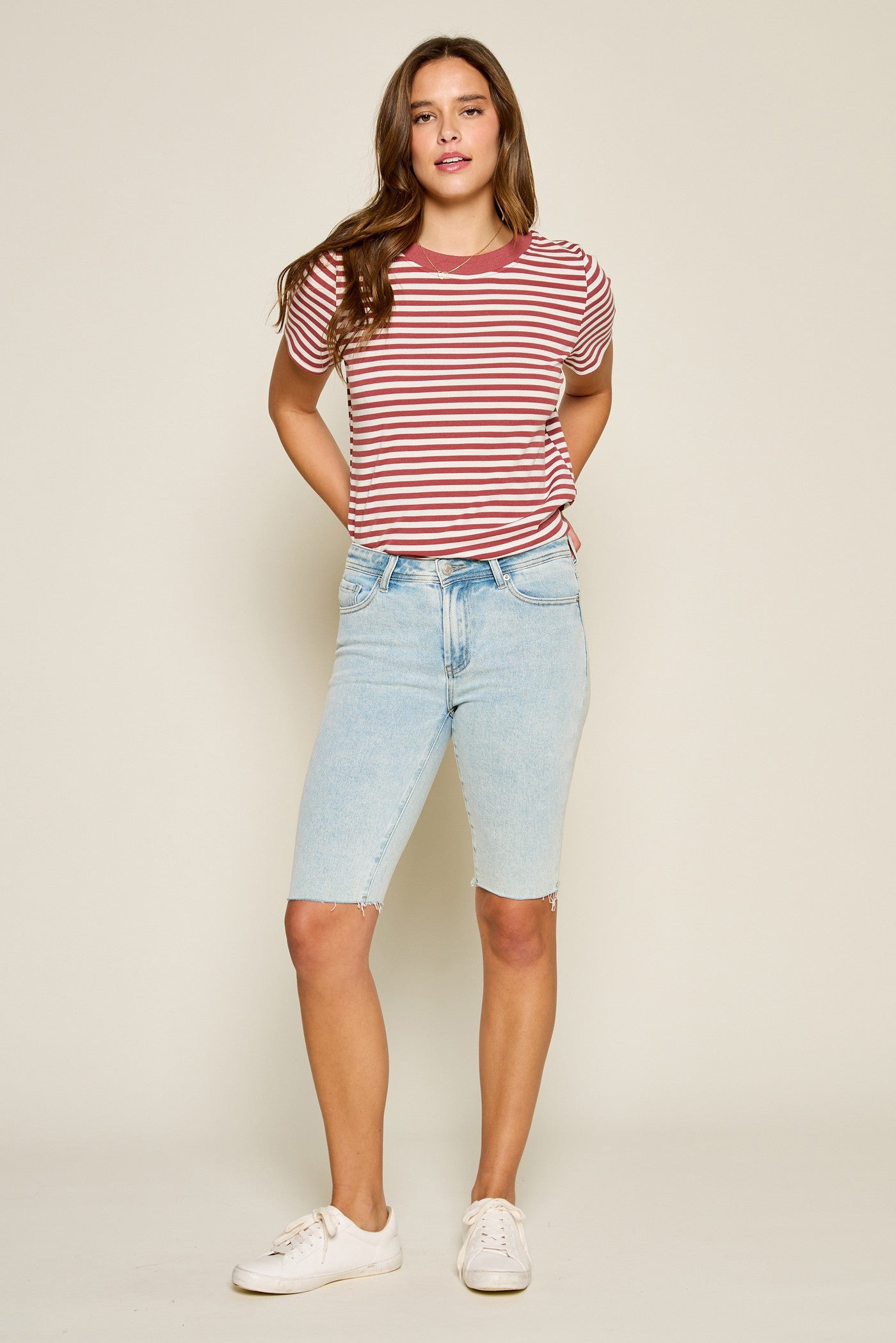 Mid Rise Skinny Bermuda Shorts Bermuda Shorts Tea n Rose- Tilden Co.
