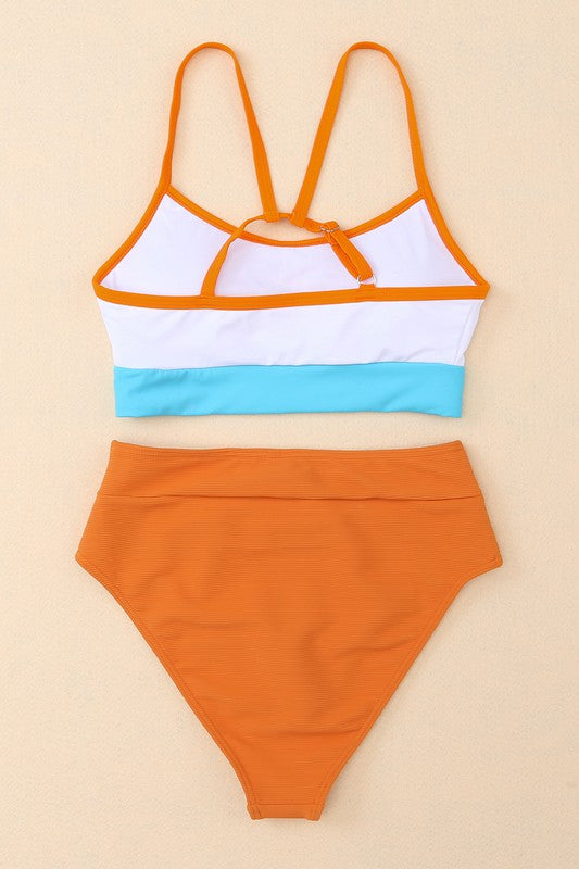 Orange High Waist Swim Bottoms    Swimwear Sweet Lover Fashion- Tilden Co.