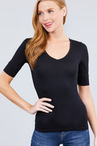 Half Sleeve V-Neck Tee Black / Small Black Small Shirts & Tops Active Basic- Tilden Co.