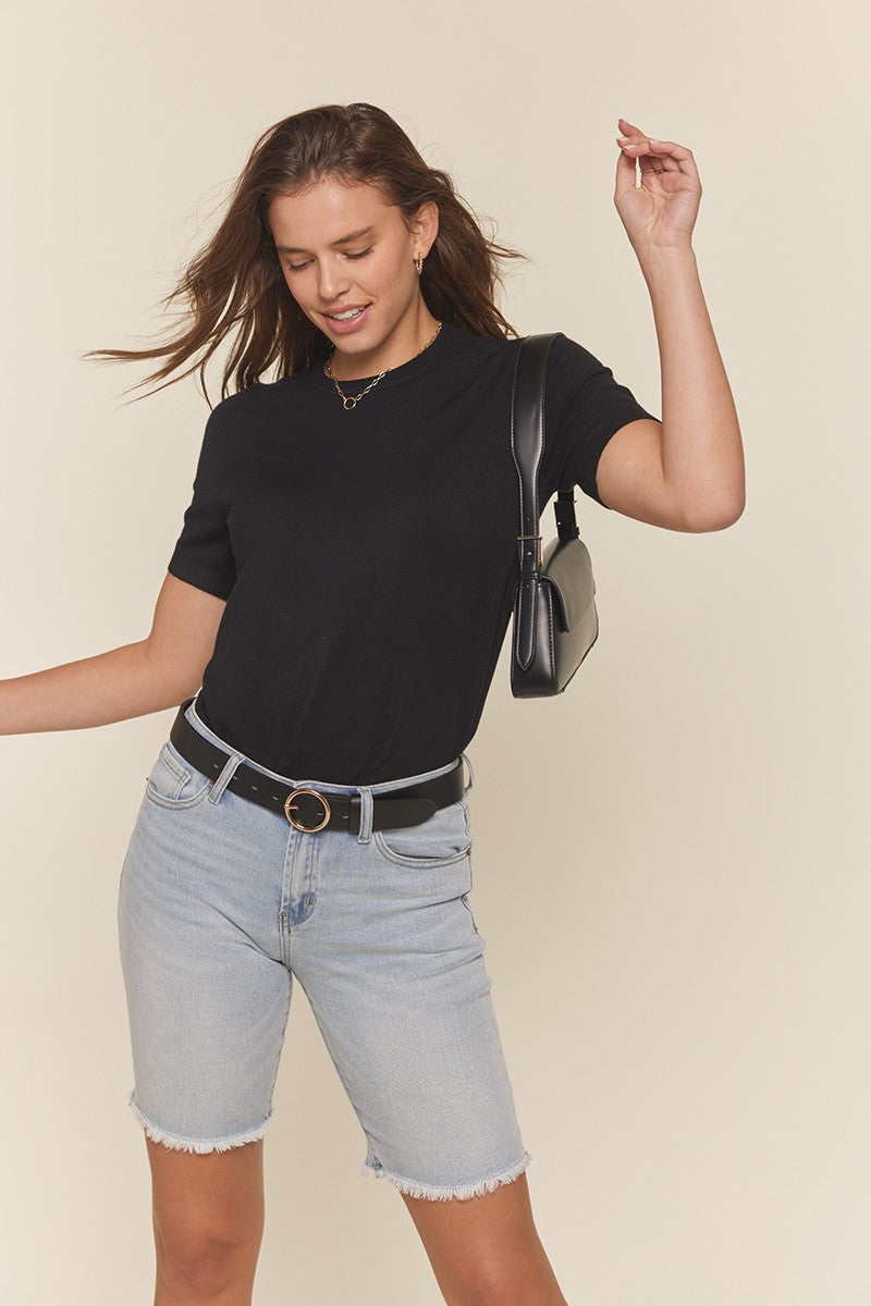 Marina Mid Rise Bermuda Shorts jeans Tea n Rose- Tilden Co.