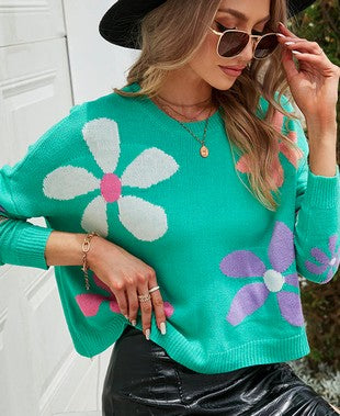 Flower Sweater in Green    Sweater Miss Sparkling- Tilden Co.