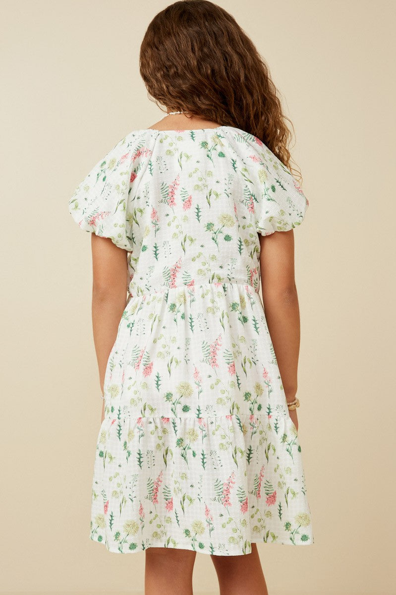 Girls Textured Floral Button Detail Dress    Girl's Dress Hayden LA- Tilden Co.