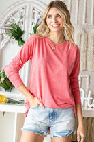 Two-Toned Long Sleeve Round Hem Basic Top - Red    Long Sleeve Shirts and Tops First Love- Tilden Co.