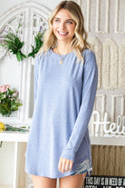 Two-Toned Long Sleeve Round Hem Basic Top - Denim    Shirts & Tops First Love- Tilden Co.