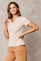 Split Neck Waffle Knit Top    Shirts & Tops Tea n Rose- Tilden Co.