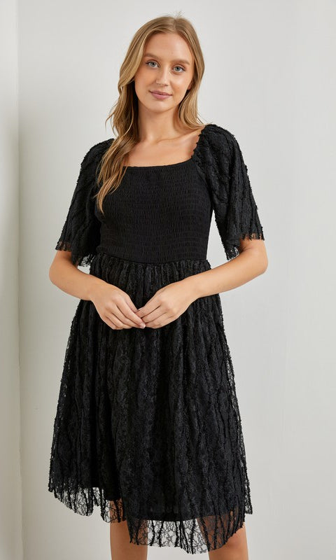 Cassandra Raw Hem Midi Dress in Black    Dresses Polagram- Tilden Co.