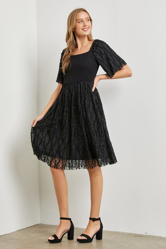 Cassandra Raw Hem Midi Dress in Black    Dresses Polagram- Tilden Co.