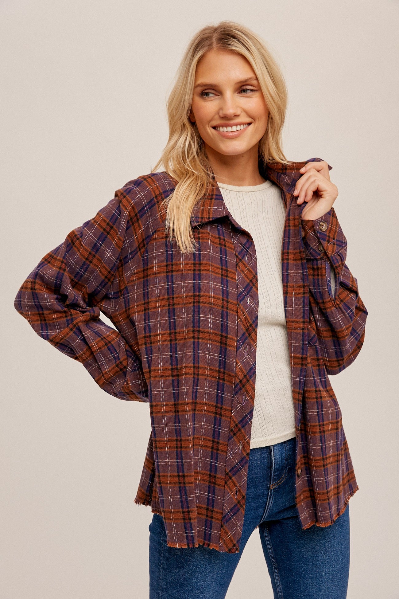 Oversize Button Down Plaid Shirt Shirts & Tops Hem & Thread- Tilden Co.