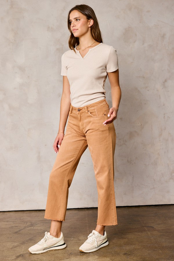Non-stretch Mid Rise Cropped Straight Jeans    Pants Tea n Rose- Tilden Co.
