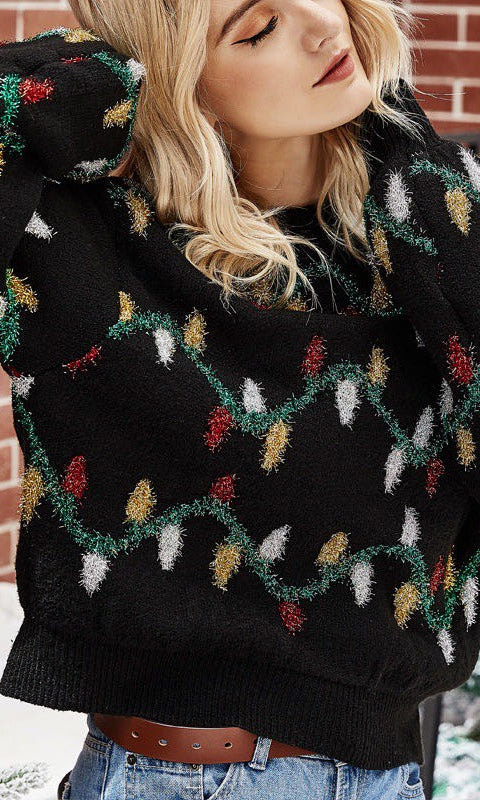 Holiday Lights Sweater - Final Sale    Sweater Miss Sparkling- Tilden Co.