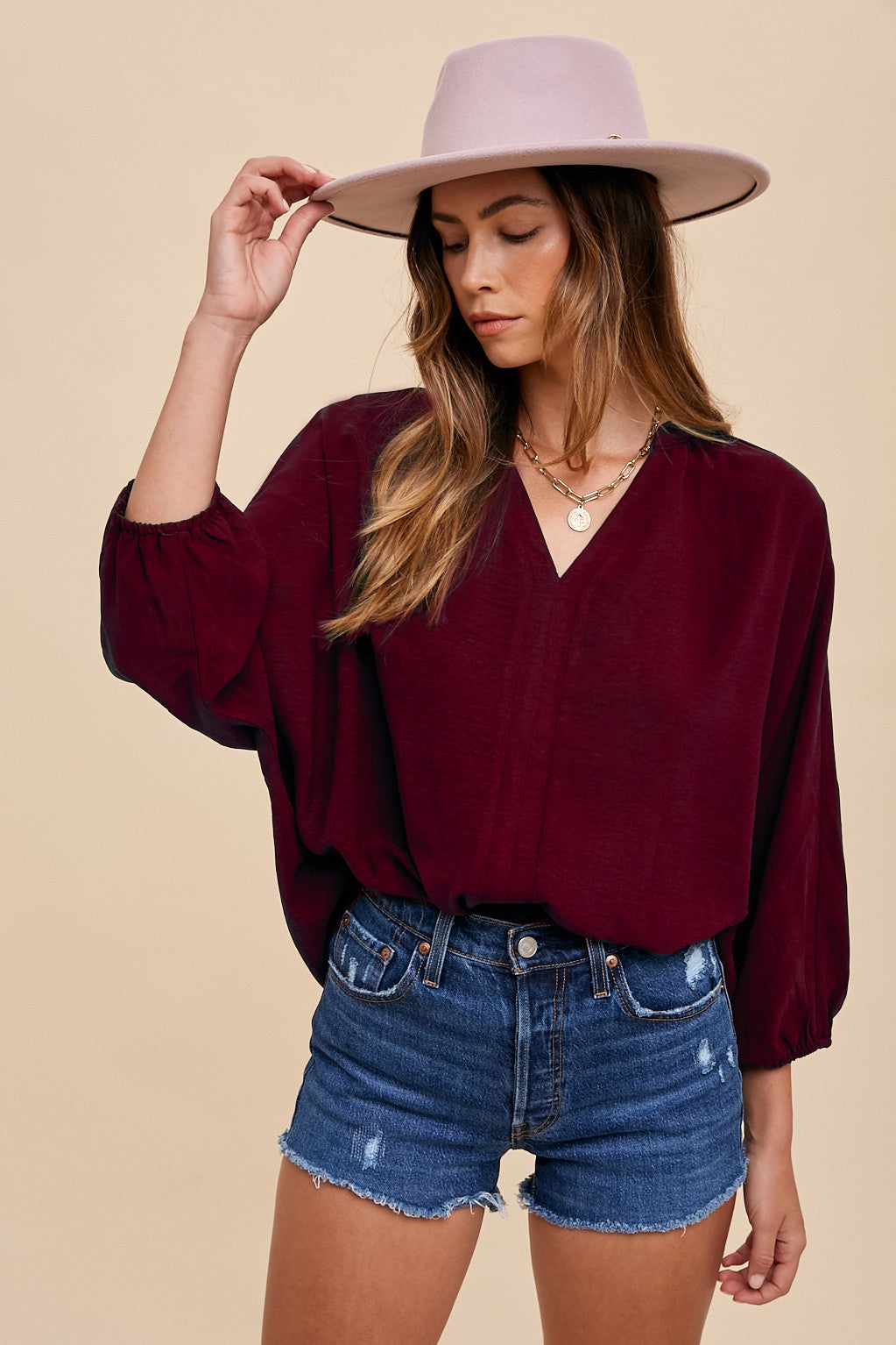 Loose Fit Wide Fold Placket Woven Blouse    Blouse AnnieWear- Tilden Co.