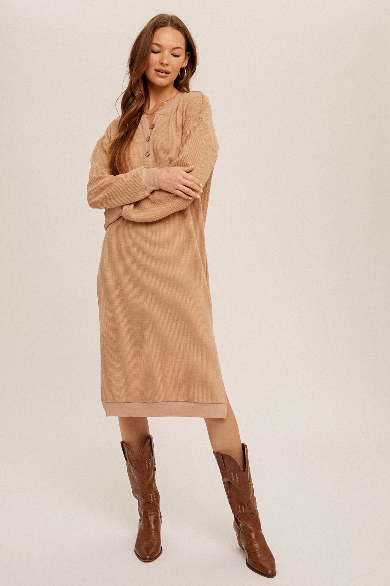 Henley Button Down Sweater Dress Dress Hem & Thread- Tilden Co.