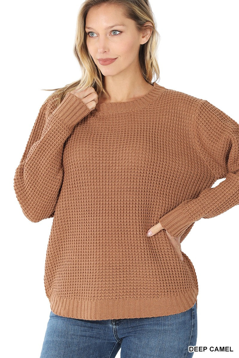 Hi-Low Waffle Sweater Sweater Zenana- Tilden Co.