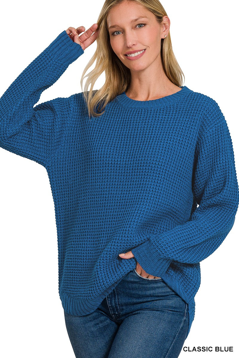 Hi-Low Waffle Sweater Sweater Zenana- Tilden Co.
