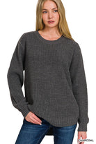 Hi-Low Waffle Sweater Sweater Zenana- Tilden Co.