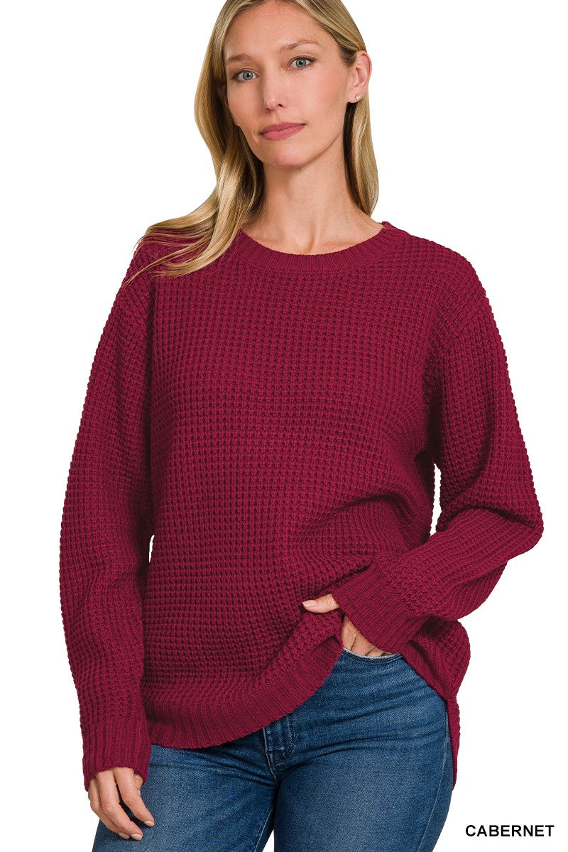 Hi-Low Waffle Sweater Sweater Zenana- Tilden Co.
